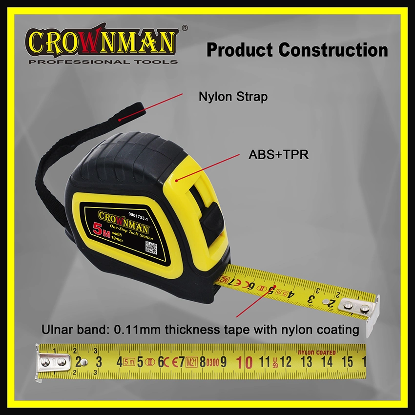 Crownman Measuring Tool, Nylon Coated Metric 3m/5m/7.5m Steel Measuring Tape